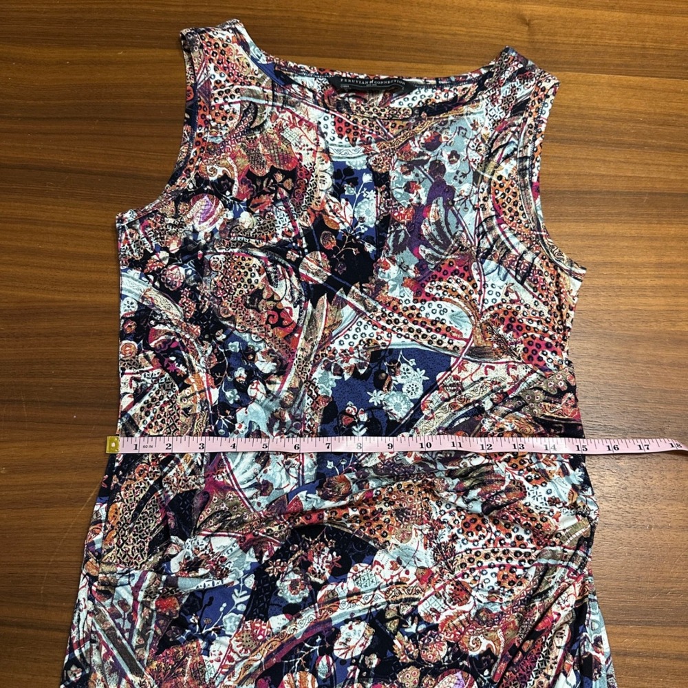 Peruvian Connection Artsy Sheath Dress Sleeveless Ruched Multicolor Small - Picture 6 of 9
